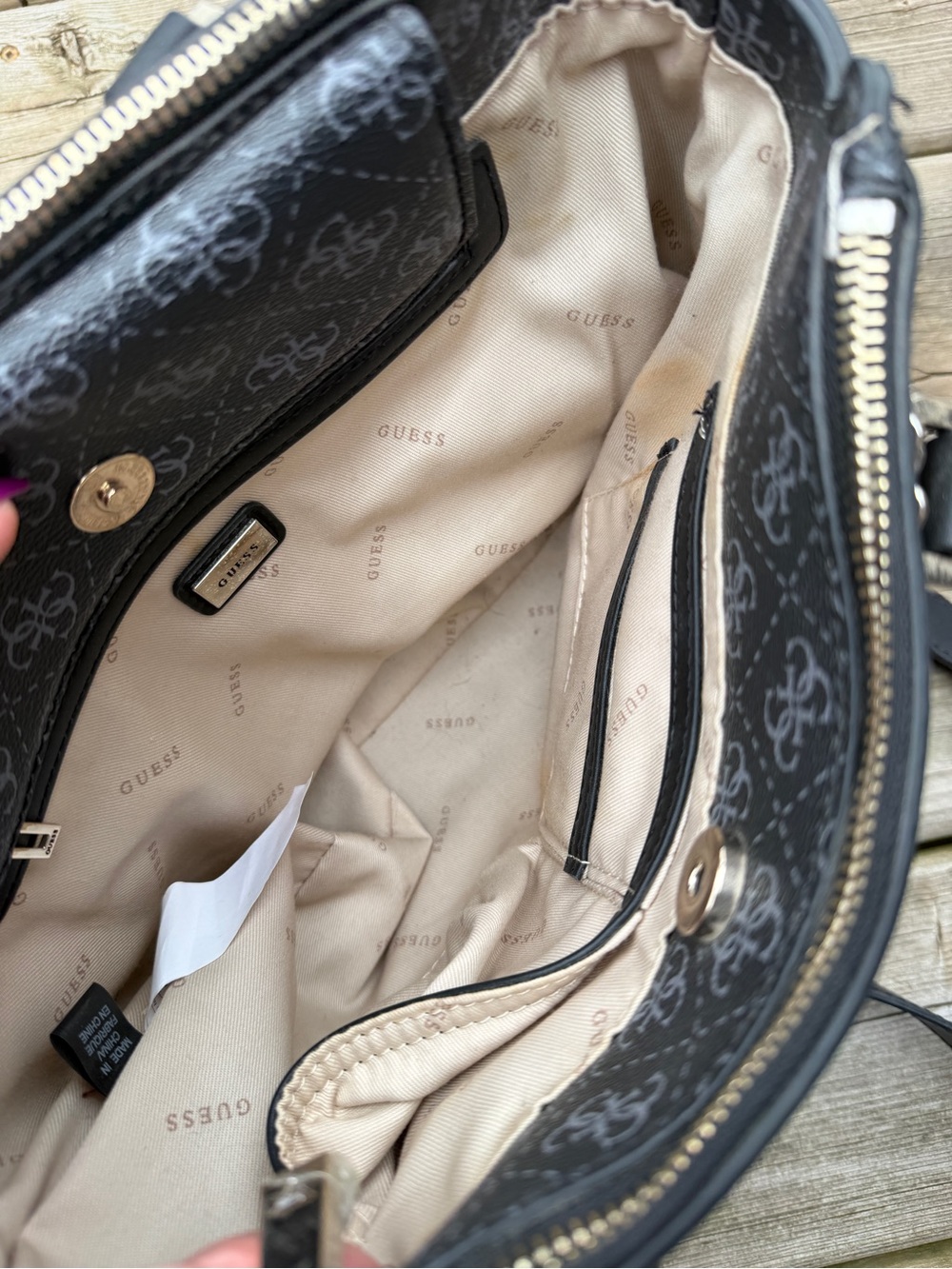Guess Black Logo Satchel Crossbody Bag | Silver Hardware | Structured Purse - Picture 4 of 15